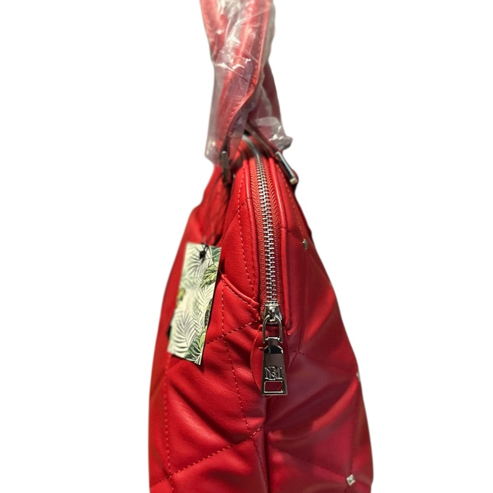 Badgley Mischka Red Quilted Satchel Crossbody | Silver Hardware | NWT - Picture 9 of 11